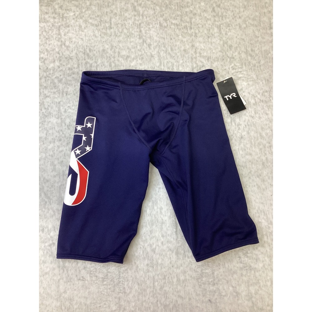 TYR Mens Durafast Elite USA Logo Jammer Swimsuit Navy Blue Size 32 B13019H